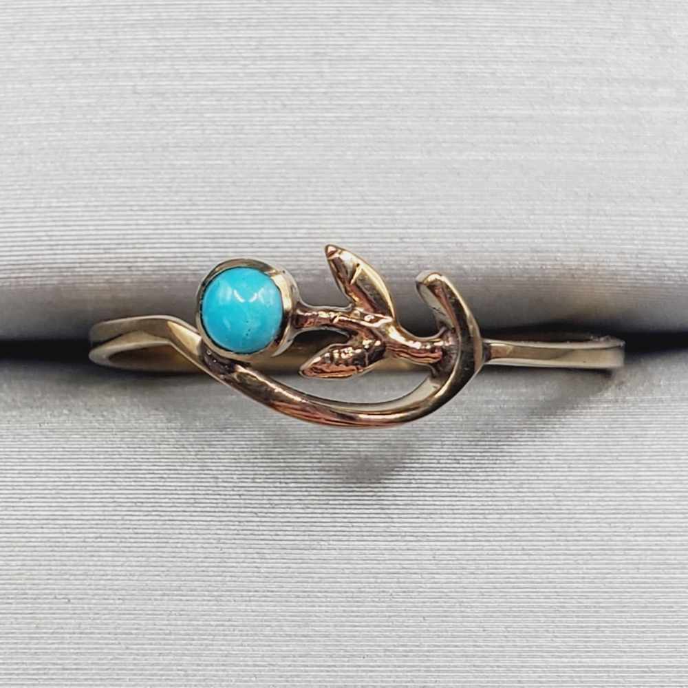 8k Solid Rose Gold Tiny Turquoise Flower Ring